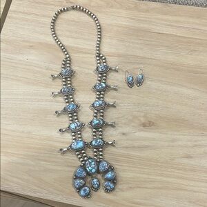 Golden Hills Turquoise set Elegant Silver and Blue Necklace Set with earrings.